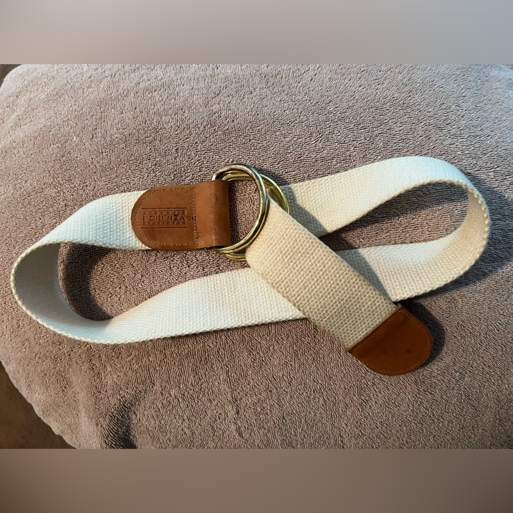 Forenza Sportwear - white fabric & leather w/gold buckle belt - needs cleaning